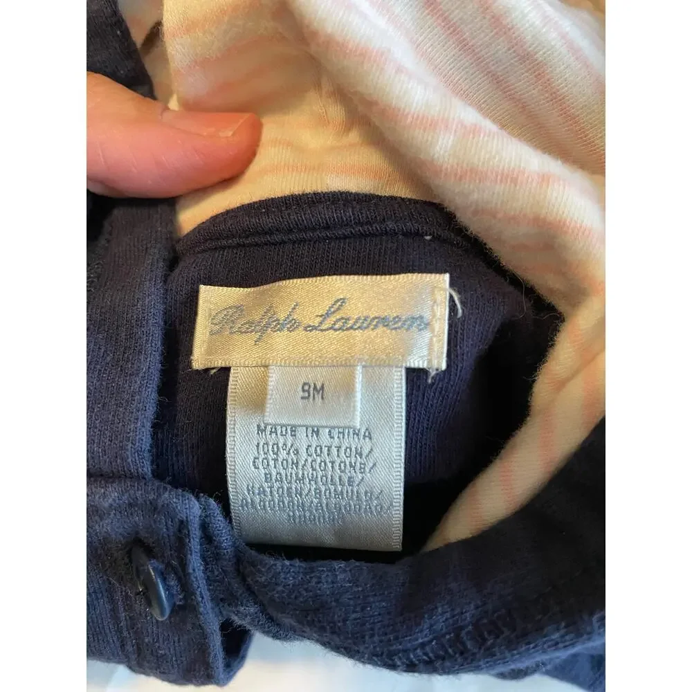 Ralph Lauren blue hooded jacket button pockets logo lined casual Size 9 mo
